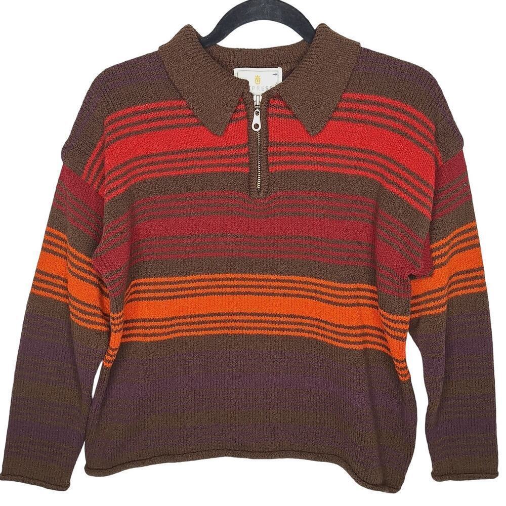Vintage 90s Express Tricot Collared Sweater 1/4 Zip Small Pullover Stripe Grunge